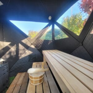 Starter Kit Aurora (2026): Saunazelt Penta + Saunaofen Nebula + Bürste