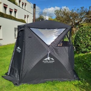 Starterkit Aurora: Saunazelt Penta + Saunaofen Nebula + Steinkorb + Saunasteine